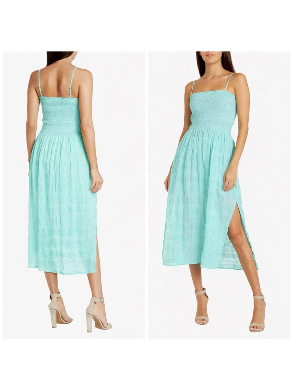 Socialite Smocked Bodice Aqua blueMidi Dress with Side Slit